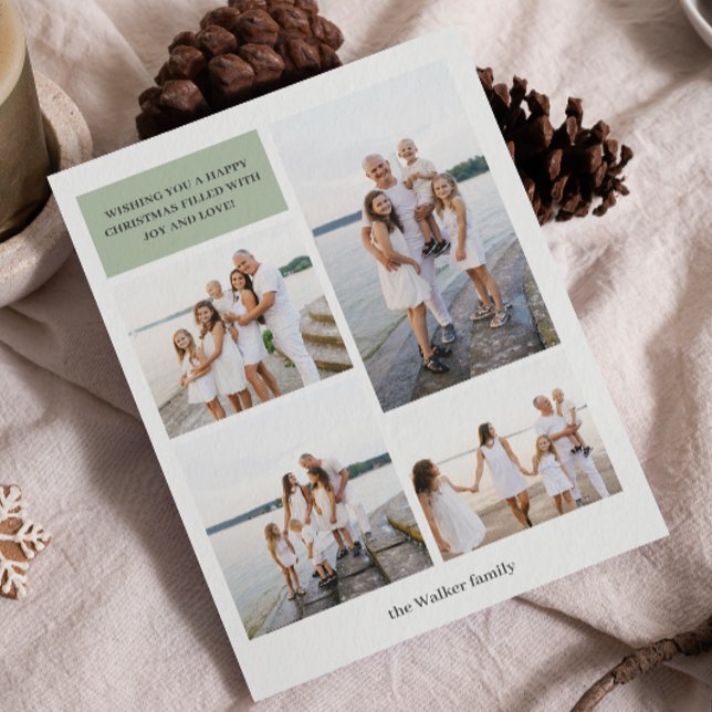 Cartão De Festividades Sage Modern Neutral 4 Foto Elegante (Criador carregado)