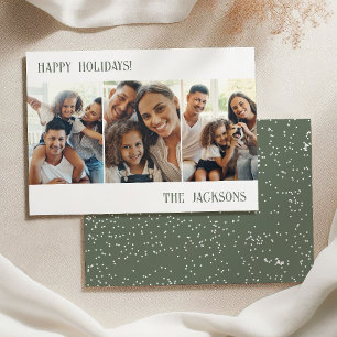 Cartão De Festividades Sage Modern Photo Collage Holiday Card com neve