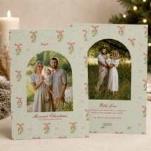 Sage Red Bow Greenery Family Photo Christmas