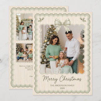 Cartão De Festividades Sage Verde Escamado 5 Colagem de Fotos Natal