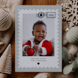 Cartão De Festividades Sage Verde Selo de Correio do Primeiro Natal do Be