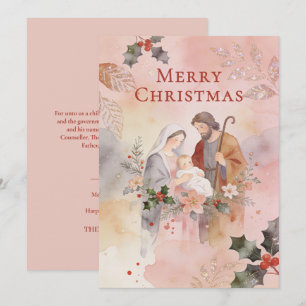 Cartão De Festividades Sagrada Família Rosa Pastel Aquarela Natal TMF26