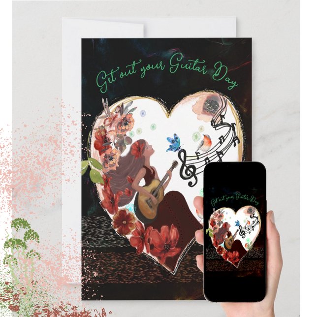 Cartão De Festividades Saia do seu dia de violão escuro (Get out your Guitar Day dark card
)