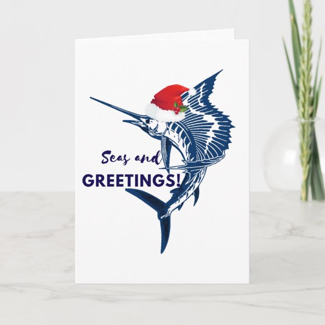 Cartão De Festividades Sailfish Christmas Seas and Greetings Card (Frente)