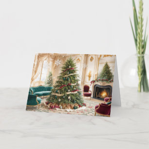 Cartão De Festividades Sala de estar de Natal decorada vintage