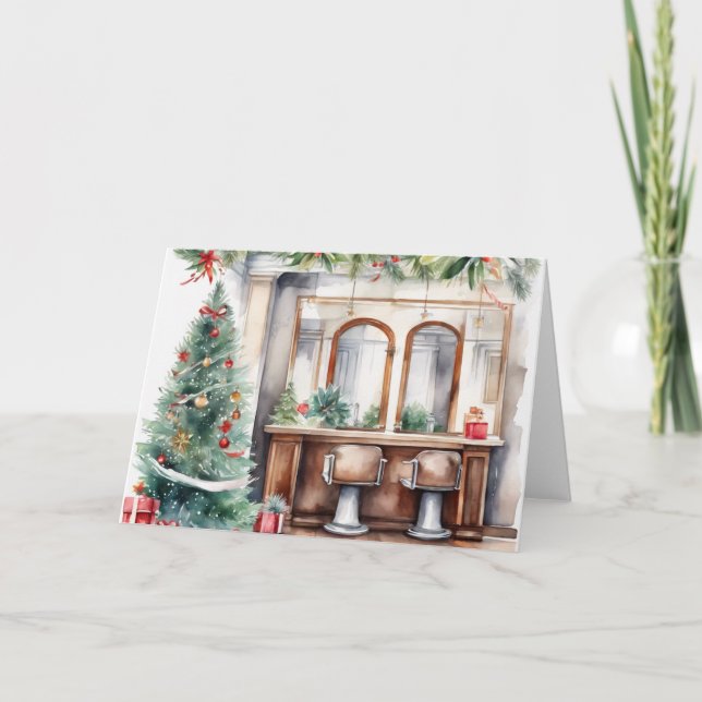 Cartão De Festividades Salão de Cabelo Xmas Personalizado (Frente)