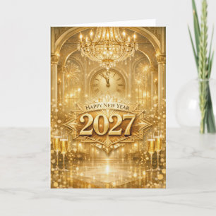 Cartão De Festividades Salão de Ouro Opulento Feliz Ano Novo 2027