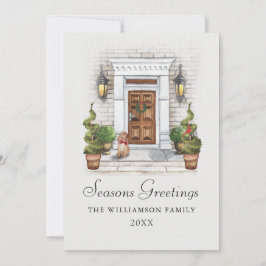 Cartão De Festividades Salões Saudações Watercolor House and Dog