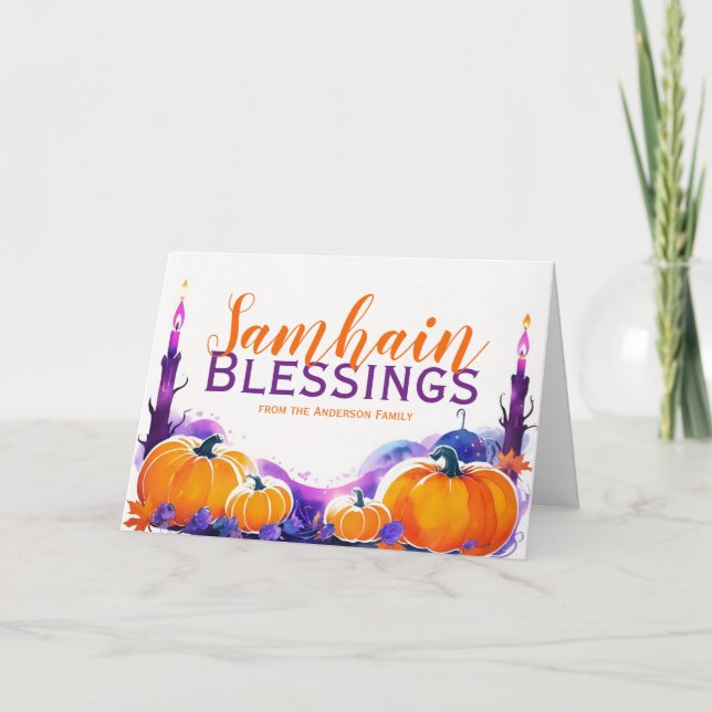 Cartão De Festividades Samhain Blessings Pumpkins & Candles Halloween (Frente)