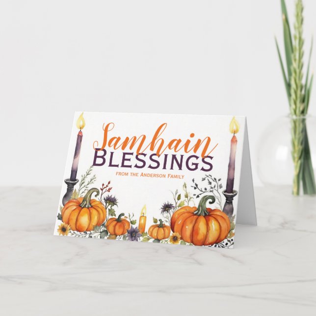 Cartão De Festividades Samhain Blessings Pumpkins & Candles Halloween (Frente)