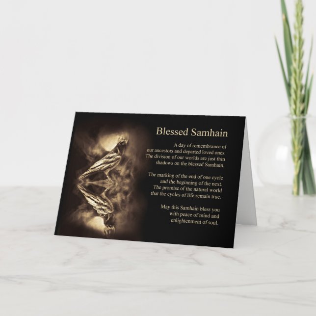 Cartão De Festividades Samhain com Raven Crow e Moon Mystical (Frente)