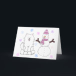 Cartão De Festividades Samoyed & Snowman<br><div class="desc">Este item tem meu design Samoyed & Snowman nele.  Maravilhoso design de férias para dar como presente ou para guardar para você.</div>