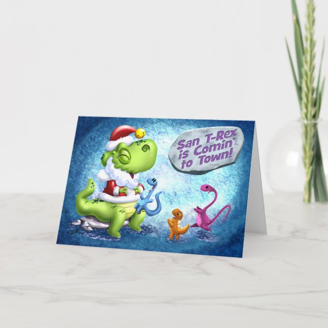 Cartão De Festividades SAN T-REX está CHEGANDO à CIDADE!(matte) de Jeff W (Frente)