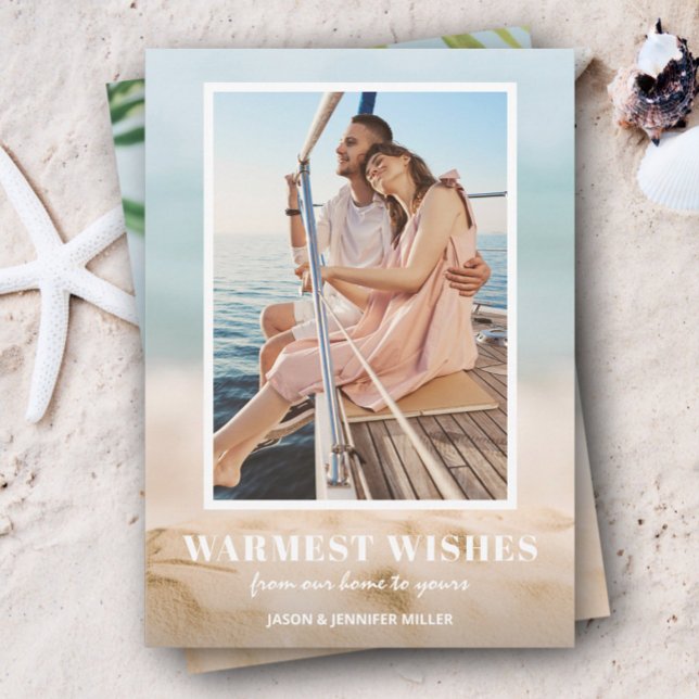 Cartão De Festividades Sand and Sea Beach Photo Christmas (Criador carregado)