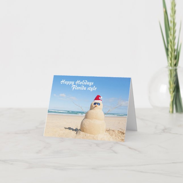 Cartão De Festividades Sandy Snowman Holiday Card from Florida (Frente)