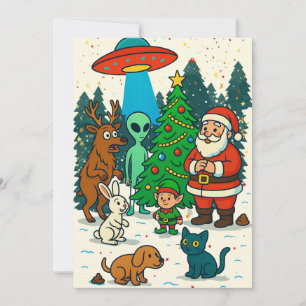 Cartão De Festividades Santa, Alienígenas e Encontro Natalino com Cocô de