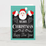 Cartão De Festividades Santa and Chalkboard with Holly for Christmas<br><div class="desc">Adorable cartoon Santa Claus with Chalkboard that has Merry Christmas and Happy New Year with holly. Really cute design for the Christmas season. Design © 2015 Julia Bryant.</div>