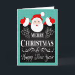 Cartão De Festividades Santa and Chalkboard with Holly for Christmas<br><div class="desc">Adorable cartoon Santa Claus with Chalkboard that has Merry Christmas and Happy New Year with holly. Really cute design for the Christmas season. Design © 2015 Julia Bryant.</div>