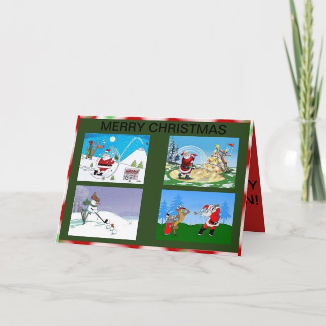Cartão De Festividades Santa and friends golfing on a Christmas card (Frente)