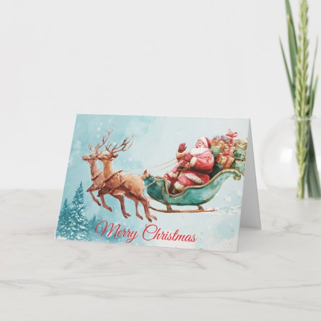 Cartão De Festividades Santa and his Sleigh (Frente)