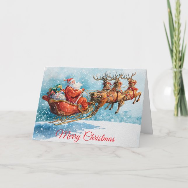 Cartão De Festividades Santa and his Sleigh (Frente)