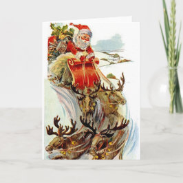 Cartão De Festividades Santa and Reindeer Sleigh Christmas Card