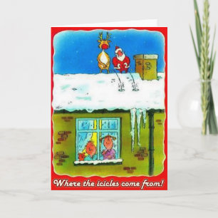 Cartão De Festividades Santa and Rudolf Pees on Roof Greeting Card