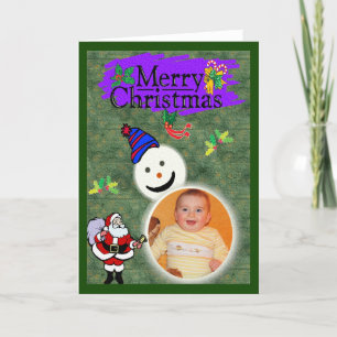 Cartão De Festividades Santa and Snowman Add Your Photo Chrismas