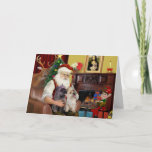 Cartão De Festividades Santa At Home - Cairn Terriers (two)<br><div class="desc">Santa at home with his two Cairn Terriers,  relaxing in front of the fire before the big night.  (Notice Mona Lisa over the mantle.)</div>