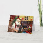 Cartão De Festividades Santa At Home - Pugs two,2F,1blk)<br><div class="desc">Santa at home with his two Pugs ,  relaxing in front of the fire before the big night.  (Notice Mona Lisa over the mantle.)</div>
