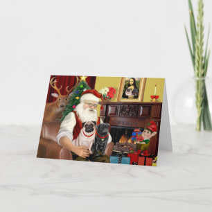 Cartão De Festividades Santa At Home - Pugs two,2F,1blk)