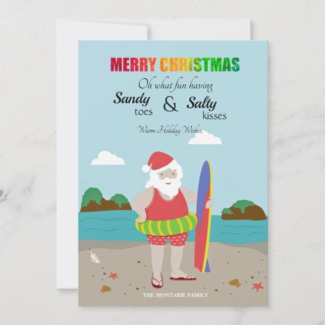 Cartão De Festividades Santa at the Beach Holiday Card (Frente)