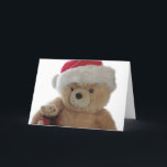 Cartão De Festividades Santa bear with little bear Christmas card<br><div class="desc">photo of a big,  chubby bear with a Santa hat and a small bear in a red sweater with muffler on its lap</div>
