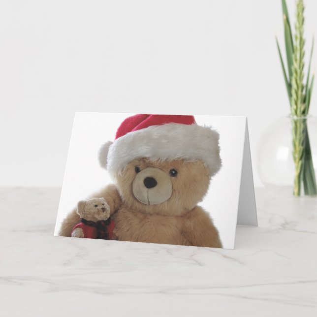 Cartão De Festividades Santa bear with little bear Christmas card (Frente)