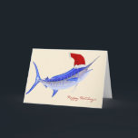 Cartão De Festividades Santa Blue Marlin Christmas<br><div class="desc">Spread some cheer this holiday season with this Santa Blue Marlin Christmas card featuring a blue marlin fish sporting a Santa hat. The front of the card reads "Happy Holidays". The inside of the card reads "Wishing you a Joyous Holiday Season". Keep the text, add your own message or personalize...</div>