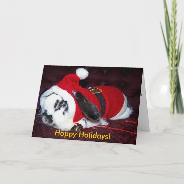 Cartão De Festividades Santa Bunny  "Hoppy Holidays!" Greeting Card (Frente)