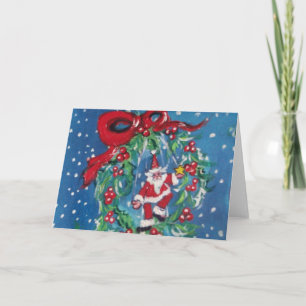 CARTÃO DE FESTIVIDADES SANTA CHRISTMAS NIGHT CROWN WITH RED RIBBON