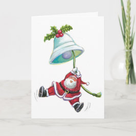 Cartão De Festividades Santa Claus and Christmas Bell Greeting Card