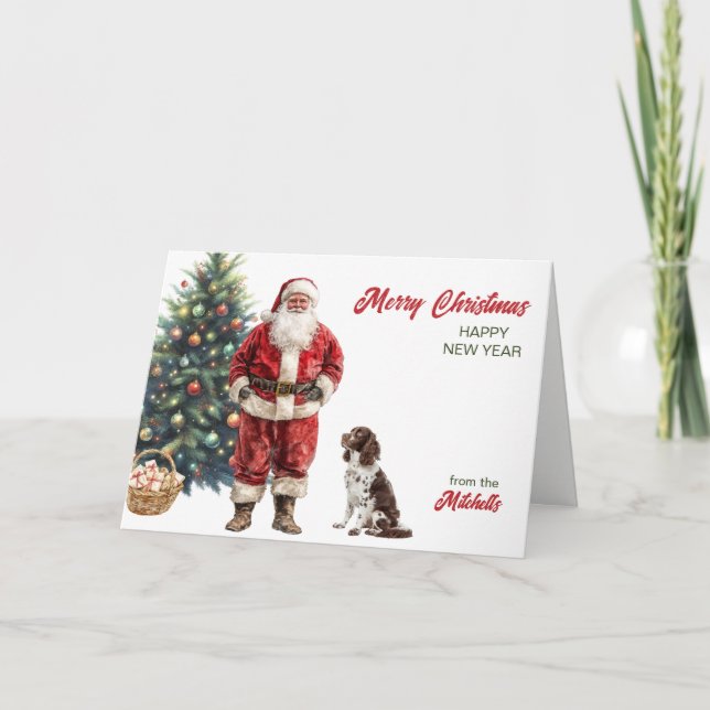 Cartão De Festividades Santa Claus and English Springer Spaniel Christmas (Frente)