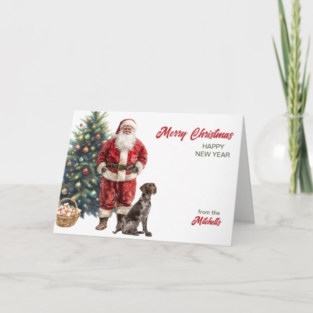 Cartão De Festividades Santa Claus and German Shorthaired Pointer (Frente)