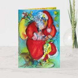 CARTÃO DE FESTIVIDADES SANTA CLAUS COM LANTERNA NA NOITE DE NATAL