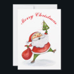 Cartão De Festividades Santa Claus Cute Christmas watercolor painting<br><div class="desc">Funny hand-drawn watercolor illustration of skating Santa with Christmas Tree and gifts for you and your family</div>