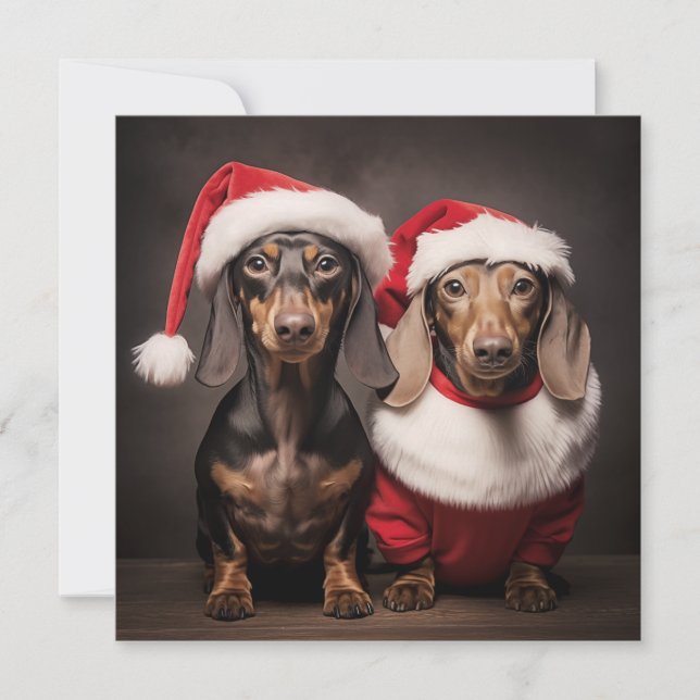 Cartão De Festividades Santa Claus Dachshund Twins (Frente)