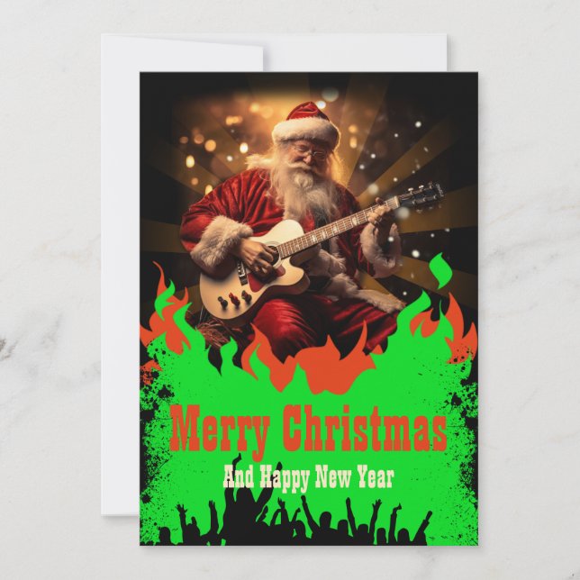 Cartão De Festividades Santa Claus Guitar (Frente)