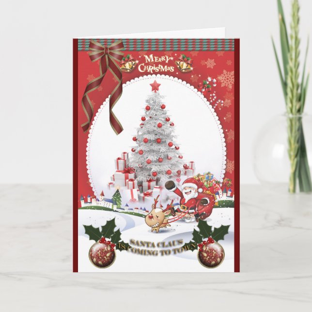 Cartão De Festividades Santa Claus is coming to town Card (Frente)