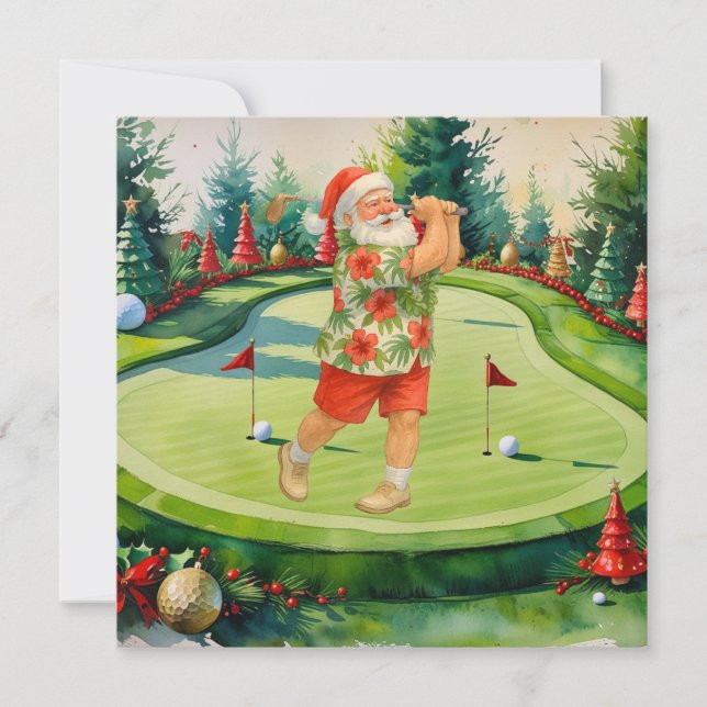 Cartão De Festividades Santa Claus is golfing on putting green (Frente)