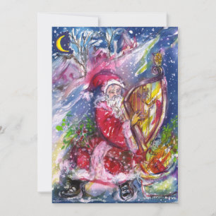 CARTÃO DE FESTIVIDADES SANTA CLAUS JOGANDO HARP À LUZ DA LUZ