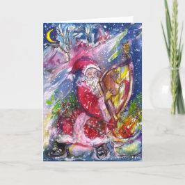 CARTÃO DE FESTIVIDADES SANTA CLAUS JOGANDO HARP À LUZ DA LUZ