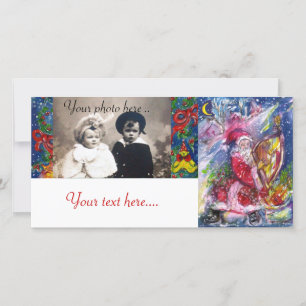 CARTÃO DE FESTIVIDADES SANTA CLAUS JOGANDO HARP À LUZ DA LUZ