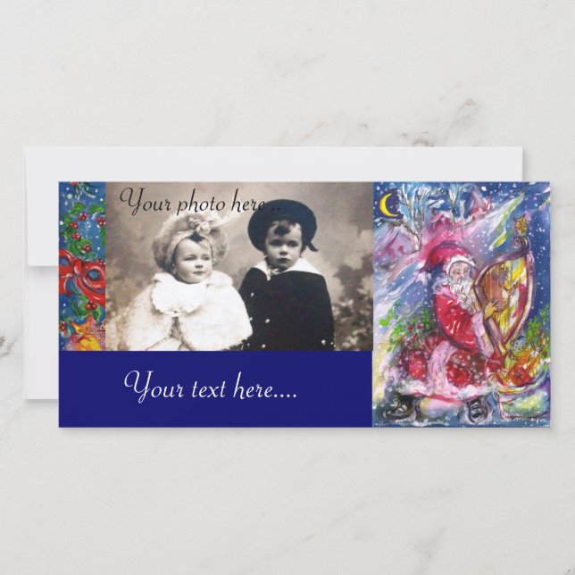 CARTÃO DE FESTIVIDADES SANTA CLAUS JOGANDO HARP À LUZ DA LUZ (Frente)